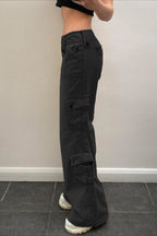 Utility Pocket Wide Waist Straight Jeans
