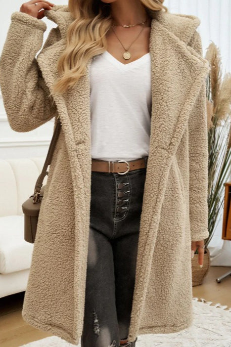 Mid-Length Fuzzy Lapel Coat Secondary image