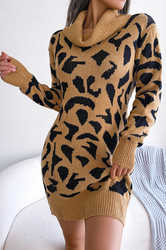 Leopard Turtleneck Sweater Dress Main image