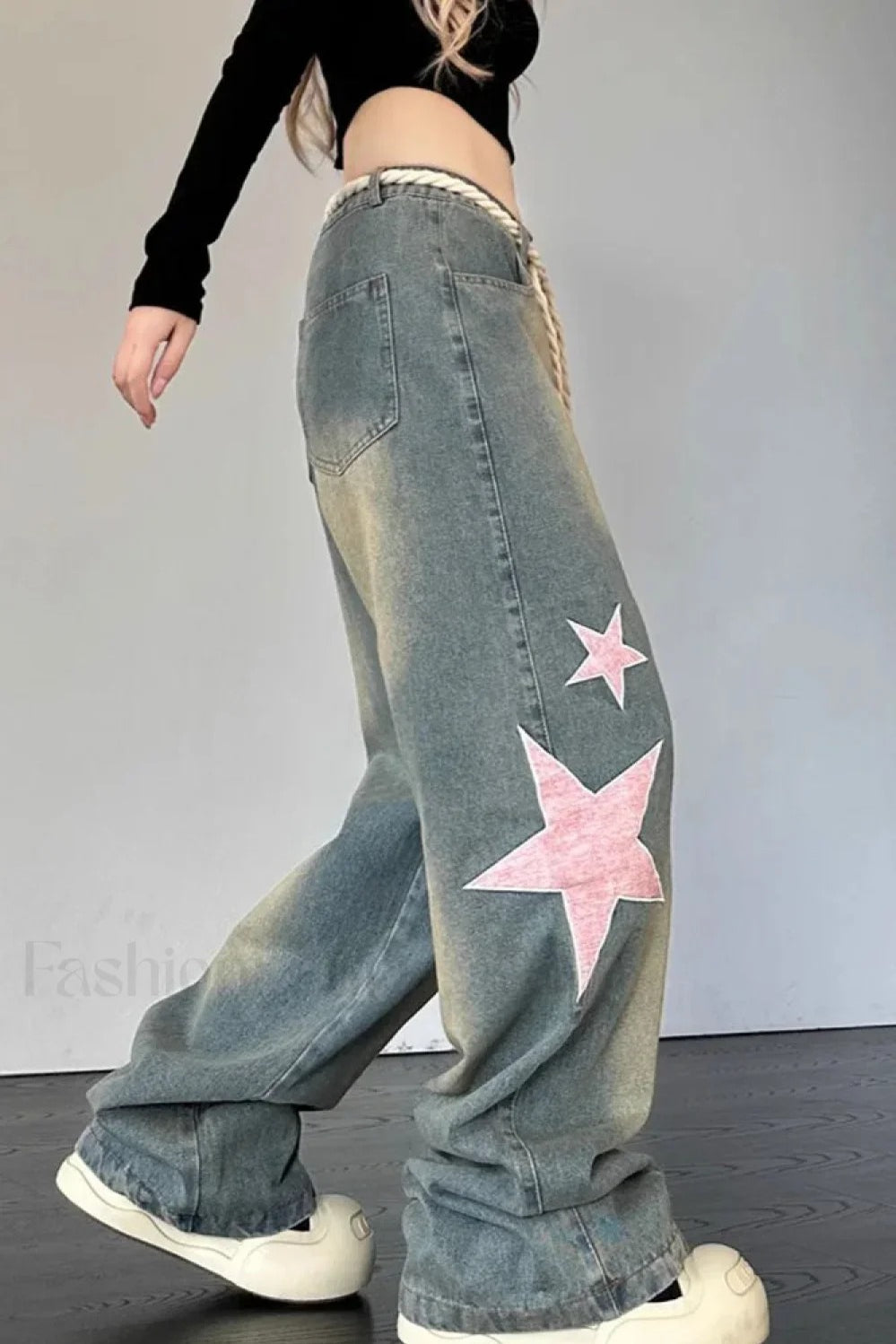 Wide Leg Patchwork Heart Jeans Secondary image