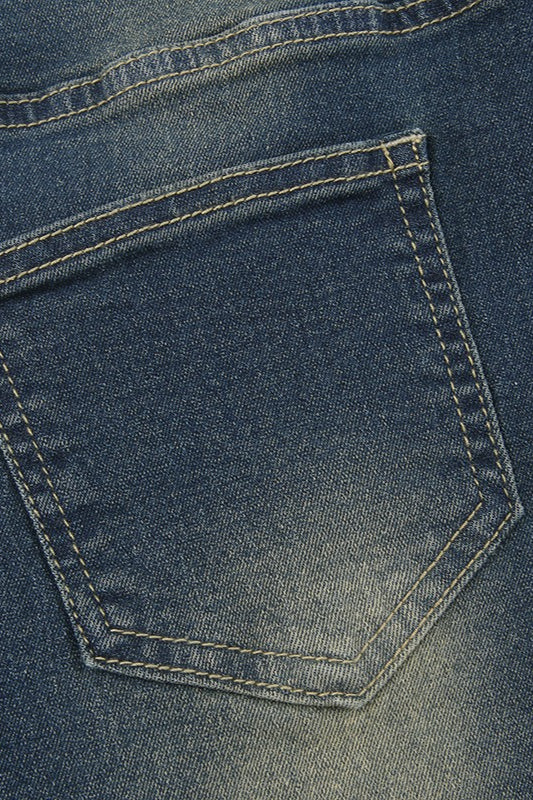 Front Rivet Slim Flare Leg Long Jeans