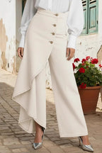 Washed Denim Button Detail Relaxed Long Jeans