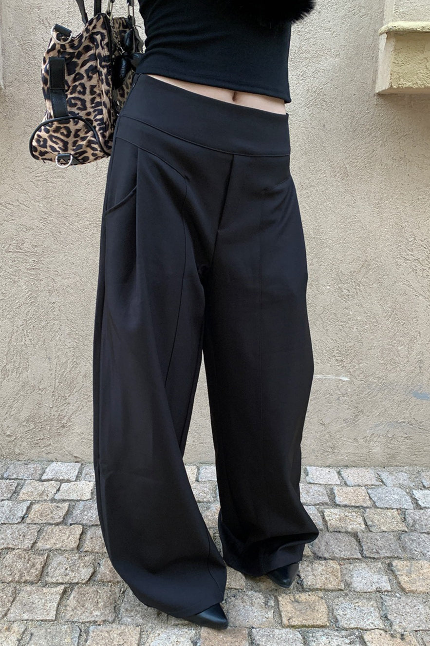 Chic Solid Pleated Wide Pants