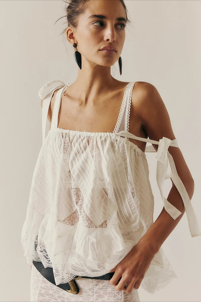 Mesh Tie Strap Sleeveless Loose Fit Tank Top Main image
