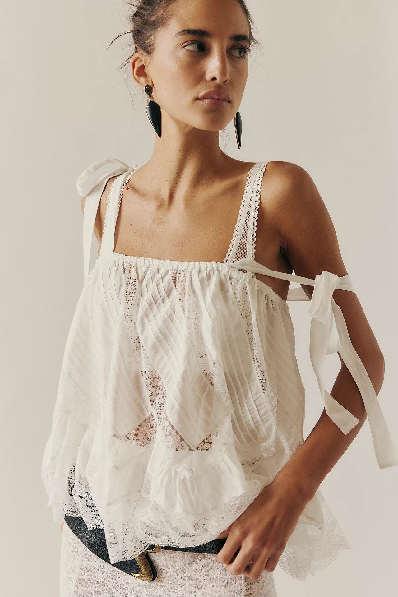 Mesh Tie Strap Sleeveless Loose Fit Tank Top