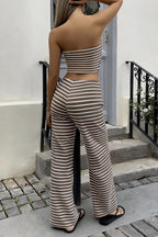 Ribbed Tube Top High Waist Straight Leg Pants Set