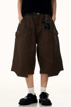 Pleated Wide Leg Cargo Bermuda Jeans
