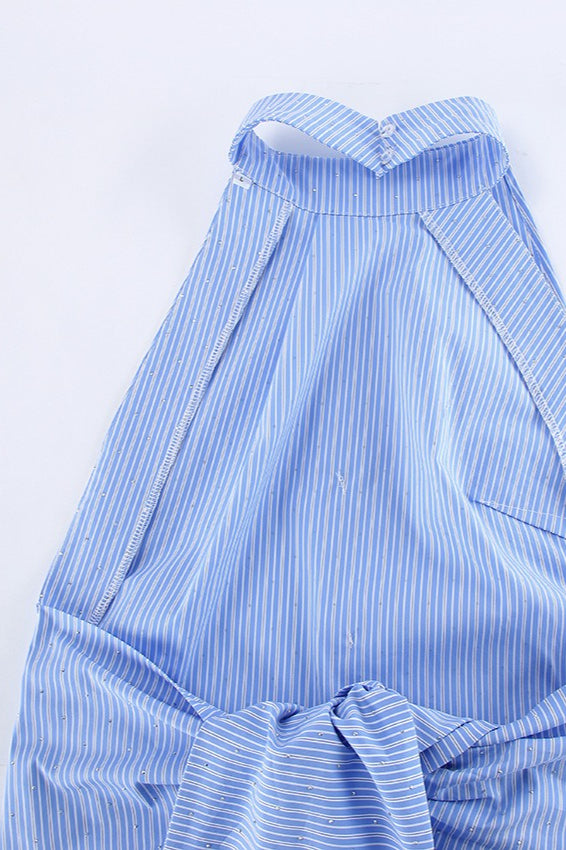 Chic Stripe Halter Open Back Halter Top