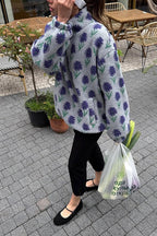 Floral Sherpa High Neck Half Zip Sweatshirt
