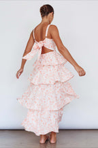 Bow Detail Printed Slim Party Floral Dress