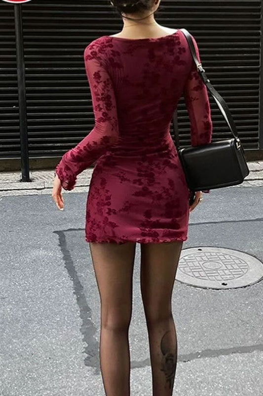 Mesh Floral Long Sleeve Bodycon Dress Secondary image