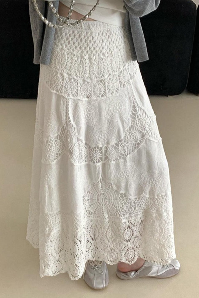 Lace Crochet Hollow Out Wide Hem Boho Skirt Main image