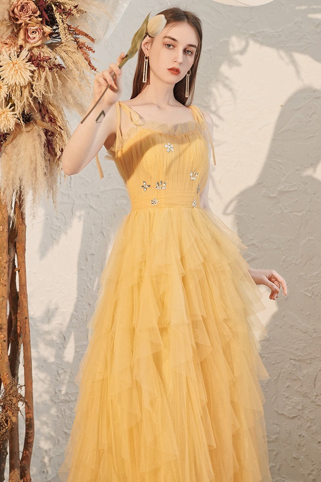 Yellow Spaghetti Strap Mini Formal Dress Secondary image