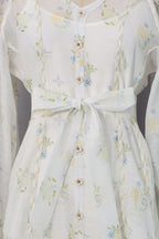 Embroidered Puff Sleeve Tie Boho Dress