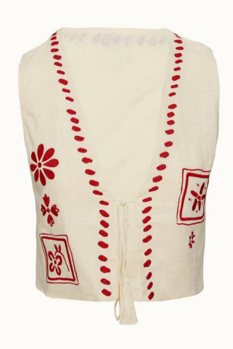 Contrast Embroidered Vest Top Boho Pants Set