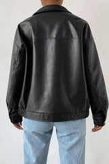 Solid Color Leather Look Jacket