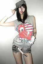 Y2K Lip Tongue Print Sleeveless Hoodie