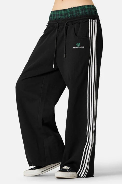 Stripe Embroidered Double Waist Sweatpants