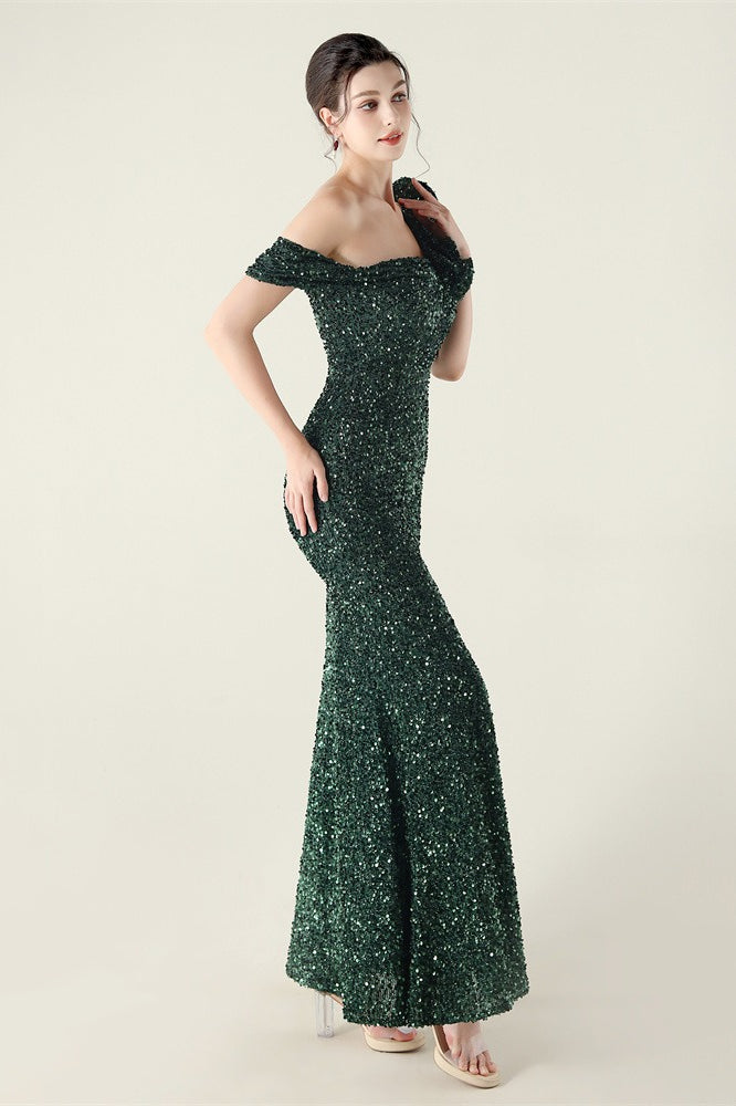 Draped One Shoulder Ruffle Formal Dress