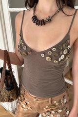 Edgy Corset Button Accent Back Cutout Tank Top