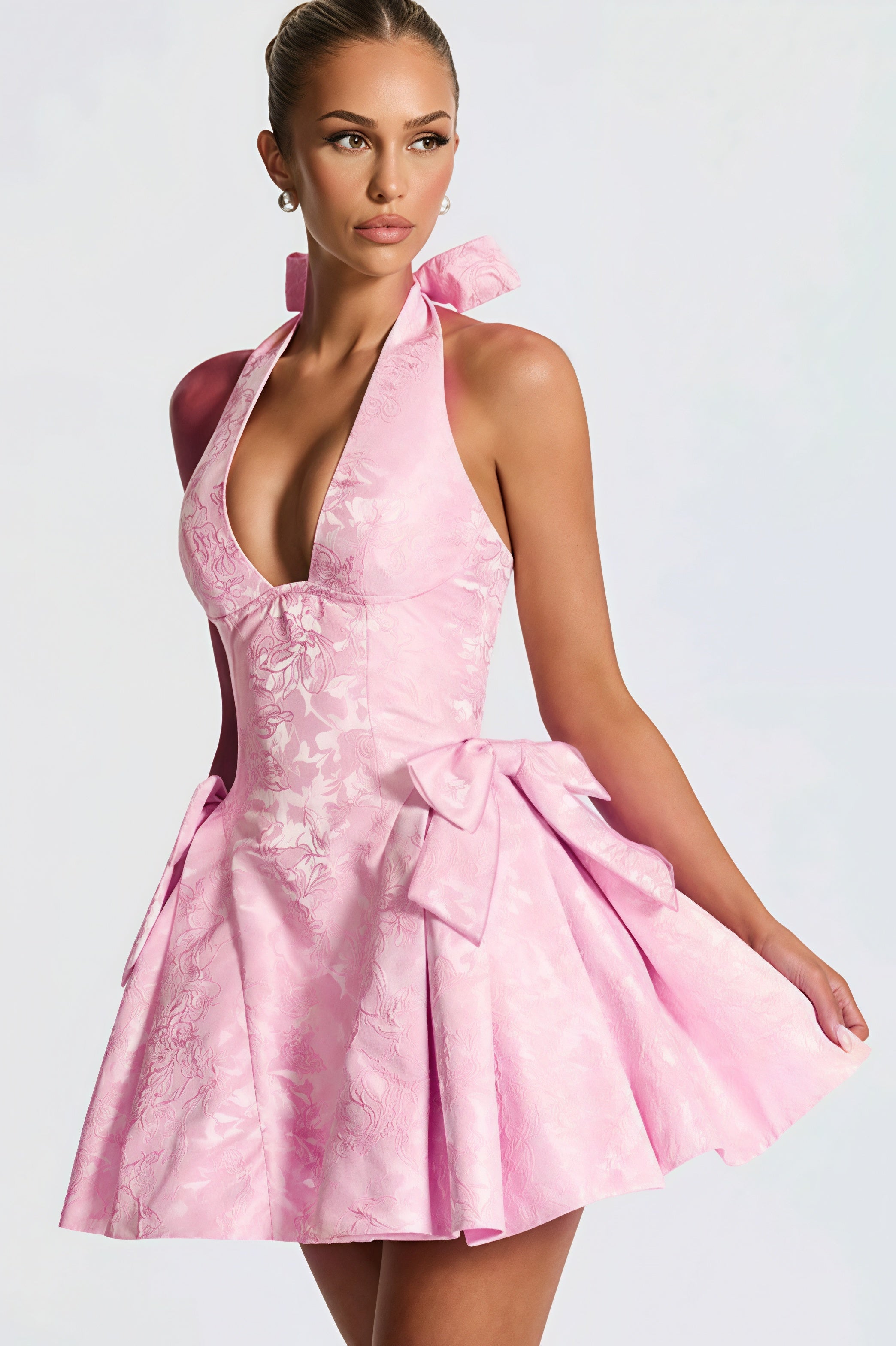 Sexy Halter V Neck Jacquard Mini Dress Secondary image