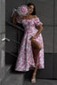 Off Shoulder Tie Waist Slit Floral Dress