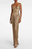 Metallic Pleated Tie Back Formal Dress