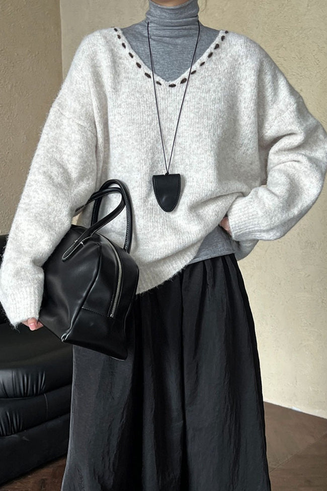 Oversized V-Neck Knit Sweater Main image