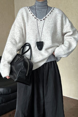 Oversized V-Neck Knit Sweater