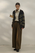 Relaxed Stripe Knit Cardigan Green / One Size