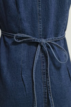 Button Front Tie Back Denim Mini Dress