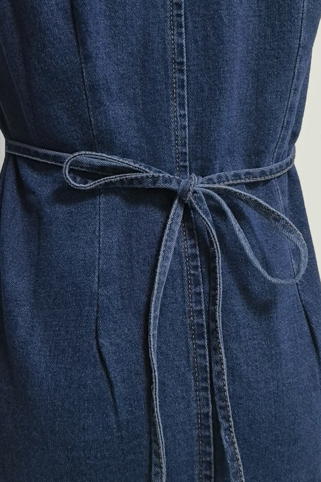 Button Front Tie Back Denim Mini Dress