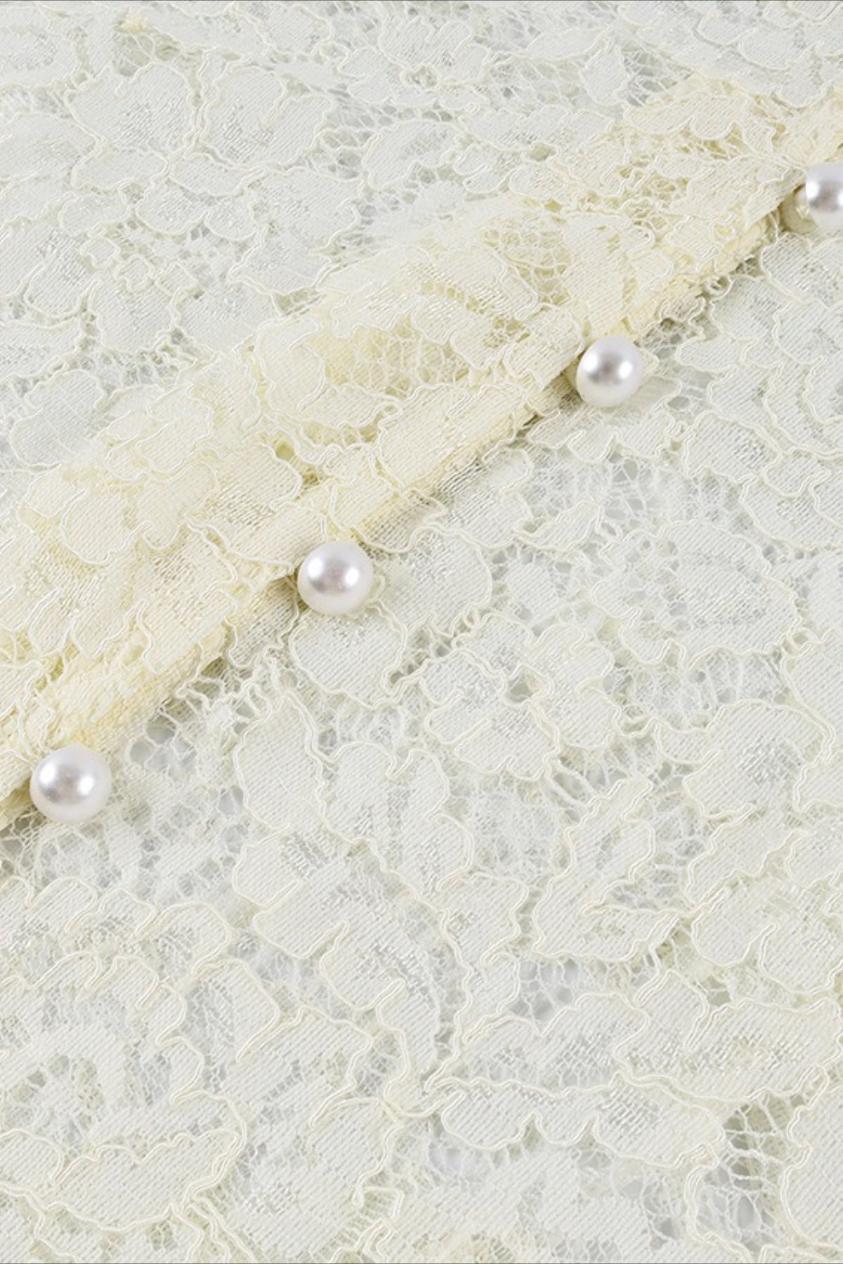 Pearl Button Sheer Lace Long Sleeve Blouse