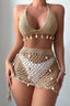 Crochet Shell Cutout Halter Tie Two Piece Swim Set