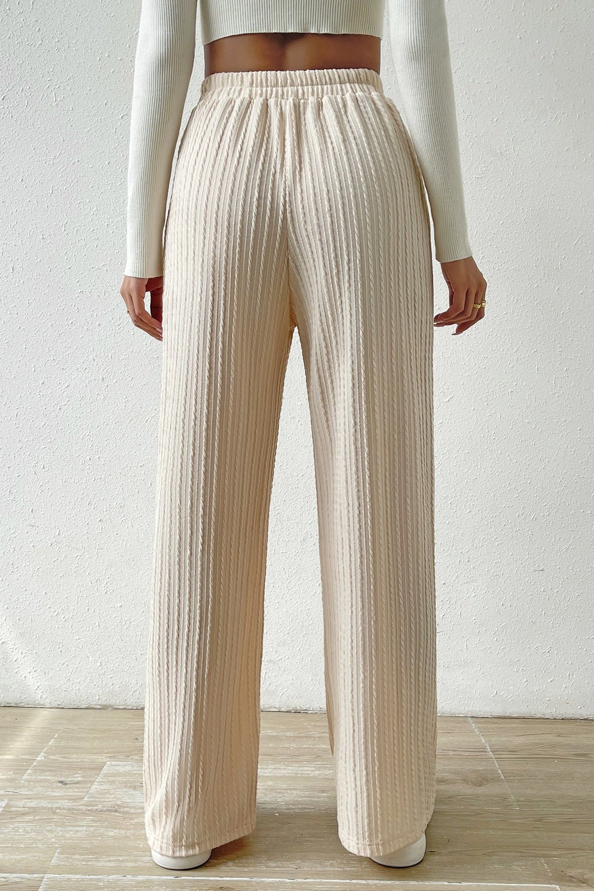 Elastic High Waist Solid Straight Leg Knit Pants Secondary image