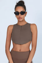 Sports Style Zip Front Crop Top