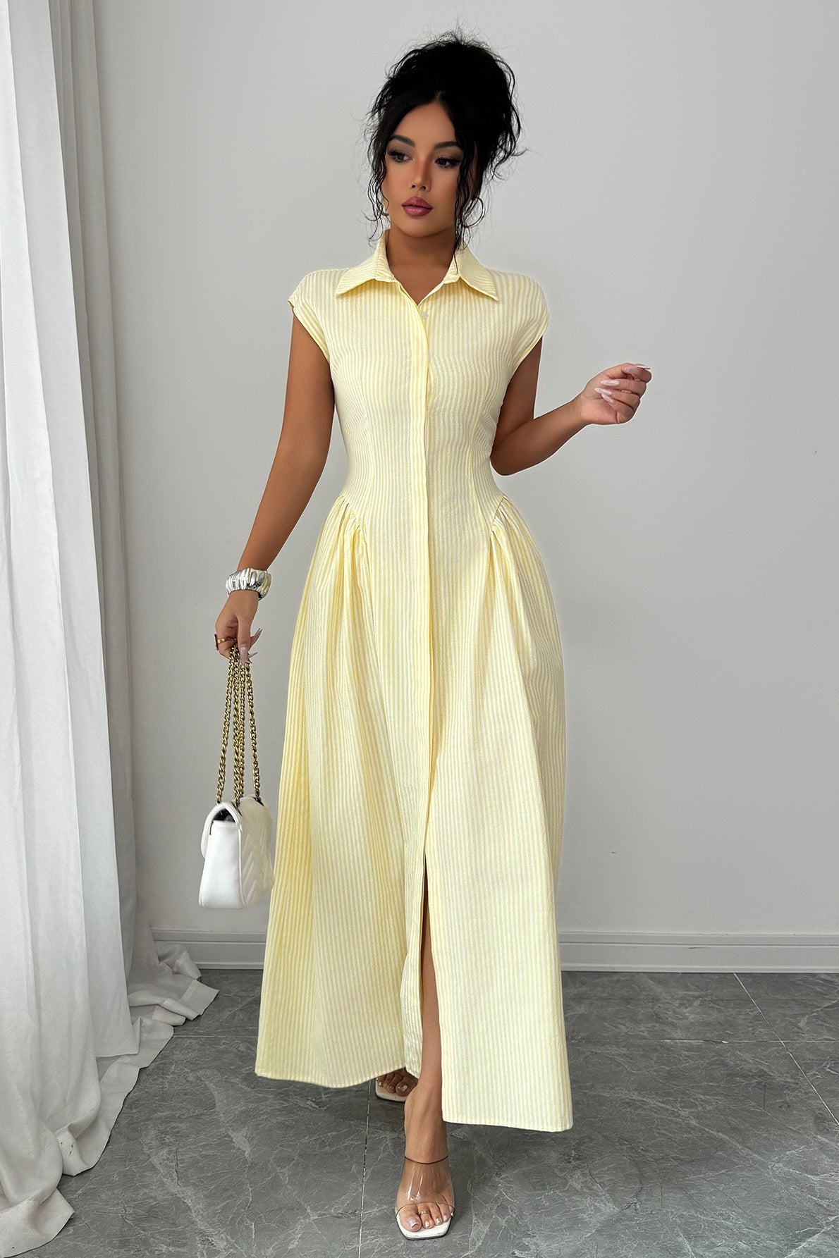Sleeveless Button Front Open Design Maxi Dress