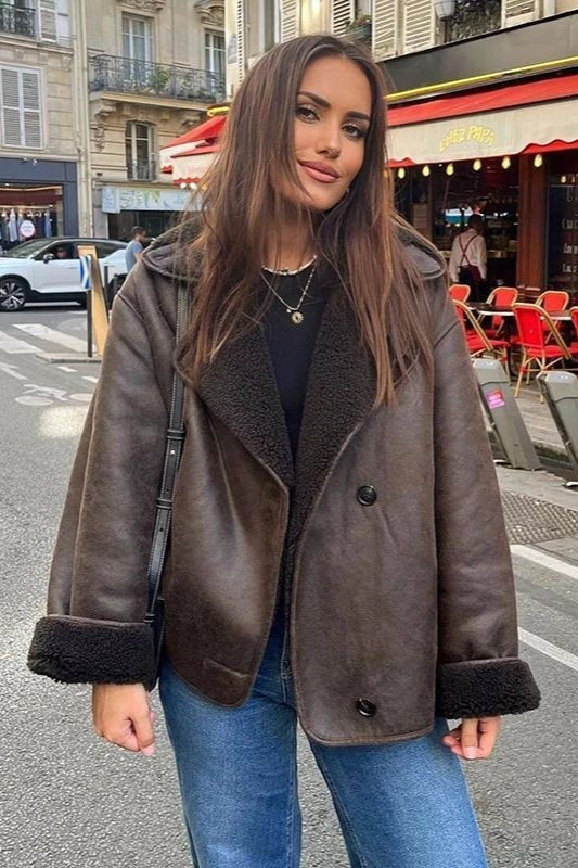Faux Shearling Lined Loose Jacket Brown / XS Main image