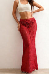 High Waist Lace Panel Stretch A-Line Pencil Skirt