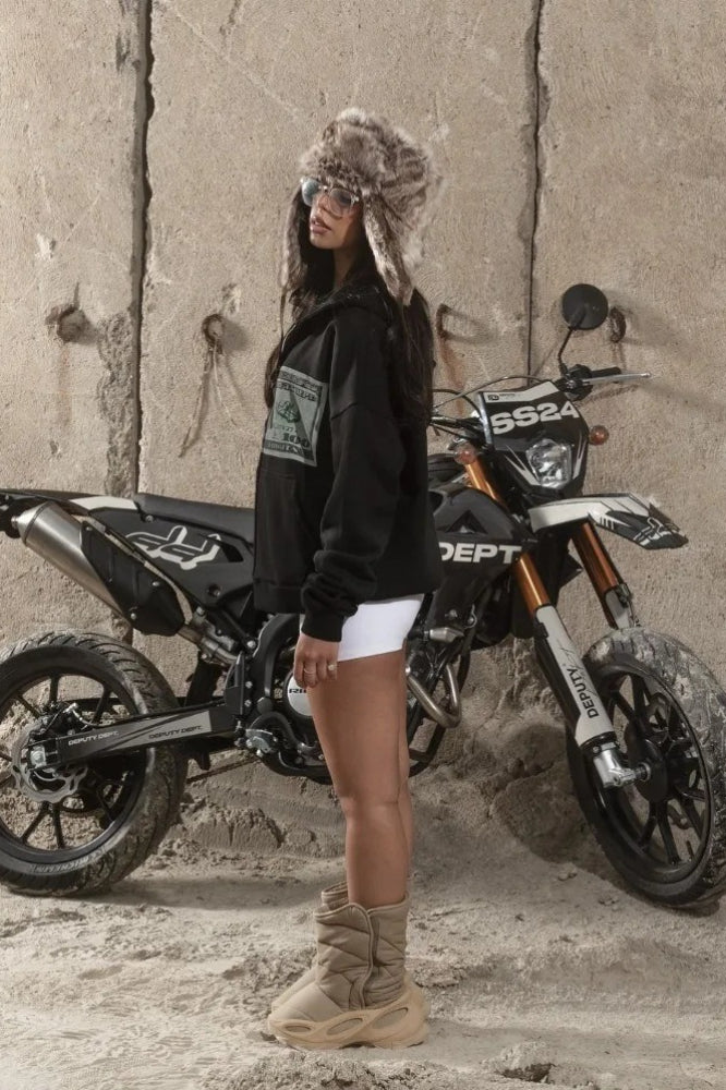 Retro Banknote Graphic Zip Front Hoodie