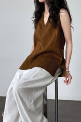 Halter V Neck Linen Casual Tank Top