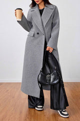 Wool Blend Lapel Elegant Long Overcoat