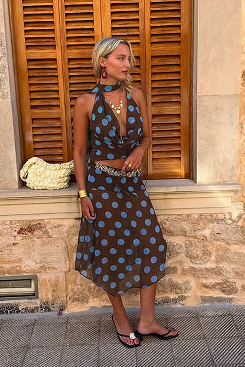Colorblock Polka Dot Mesh Two Pieces Set Secondary image