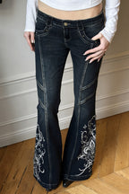 Y2K Graphic Print Slim Flare Leg Jeans