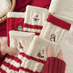 Coral Fleece Thick Warm Mid Calf   Christmas Socks
