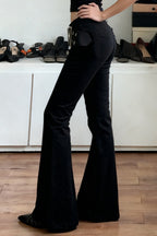 Eyelet Belt Low Rise Flare Jeans