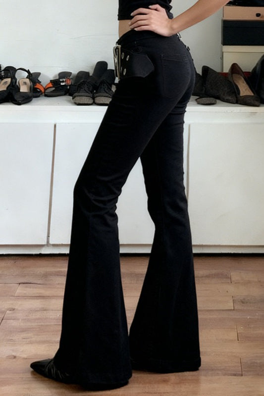 Eyelet Belt Low Rise Flare Jeans