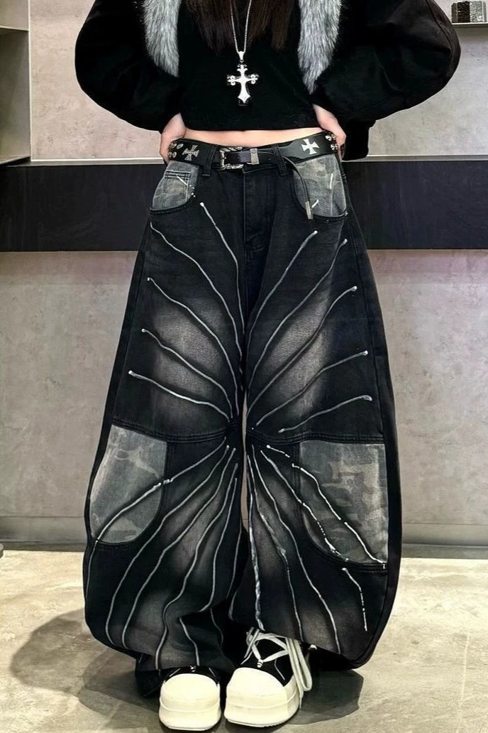Camo Panel Baggy Wide Leg Jeans