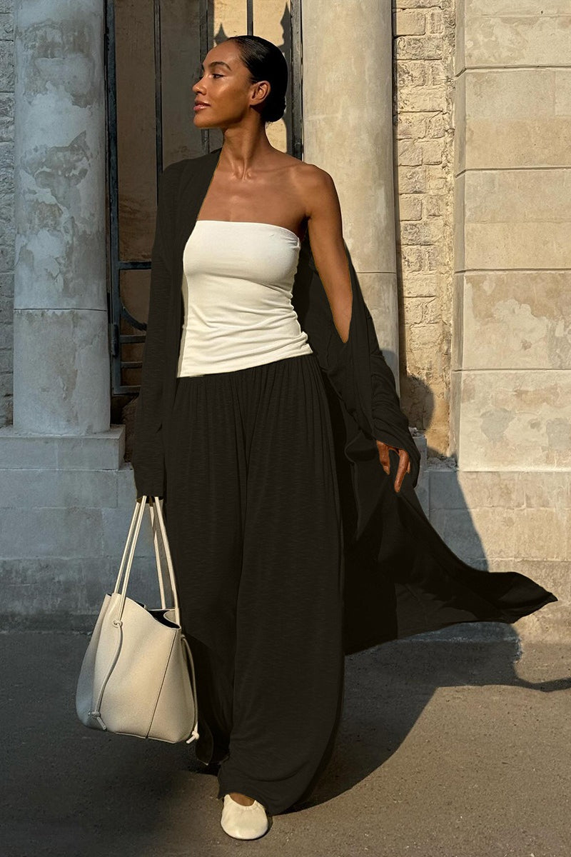 Chic Longline Cardigan Loose Two Piece Pants Set