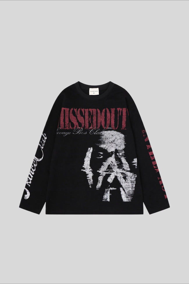 Distressed Face Graphic Waffle Long Sleeve Tee Main image